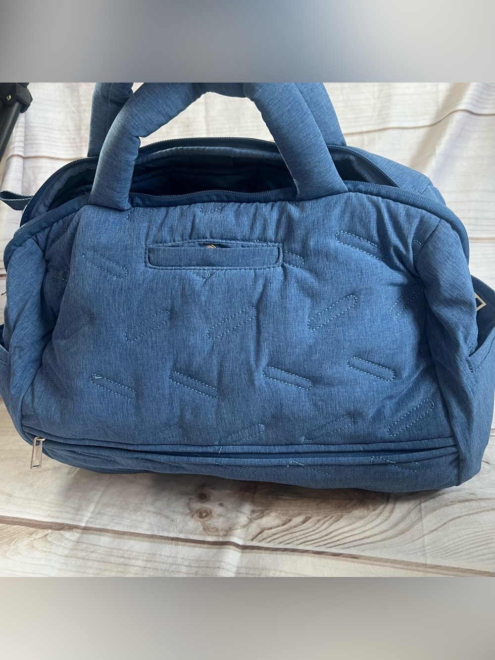 GoDashDot Quilted Denim Blue Padded Tote Bag duffle